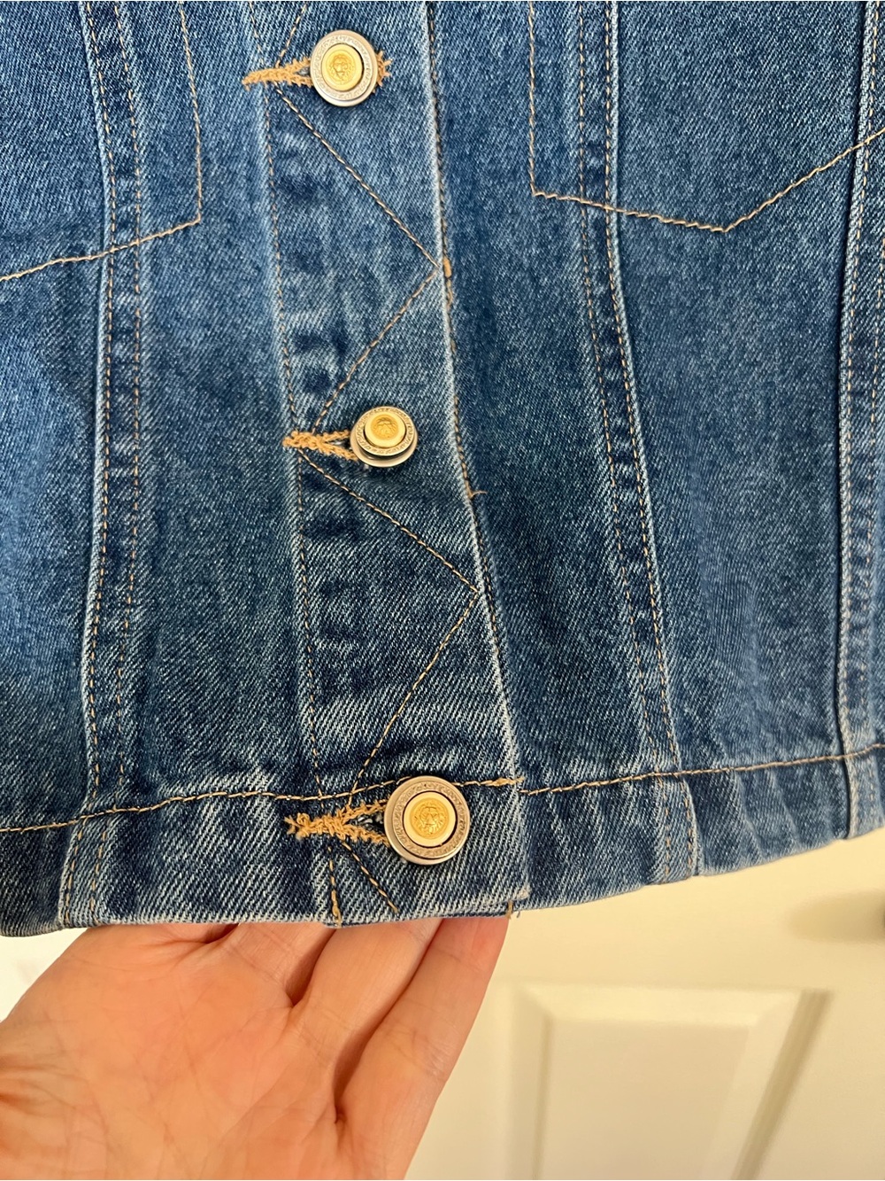 Isabel USA Embroidered Leaf Denim Vest Blue Jean Button Front Size Large - Picture 5 of 8